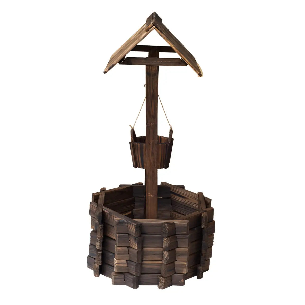 Wishing Well Planter Bucket, 60Lx55Wx 114H cm-Brown by Outsunny