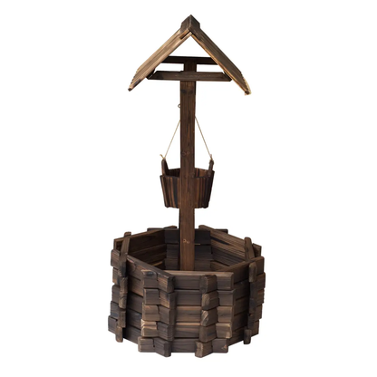 Wishing Well Planter Bucket, 60Lx55Wx 114H cm-Brown by Outsunny