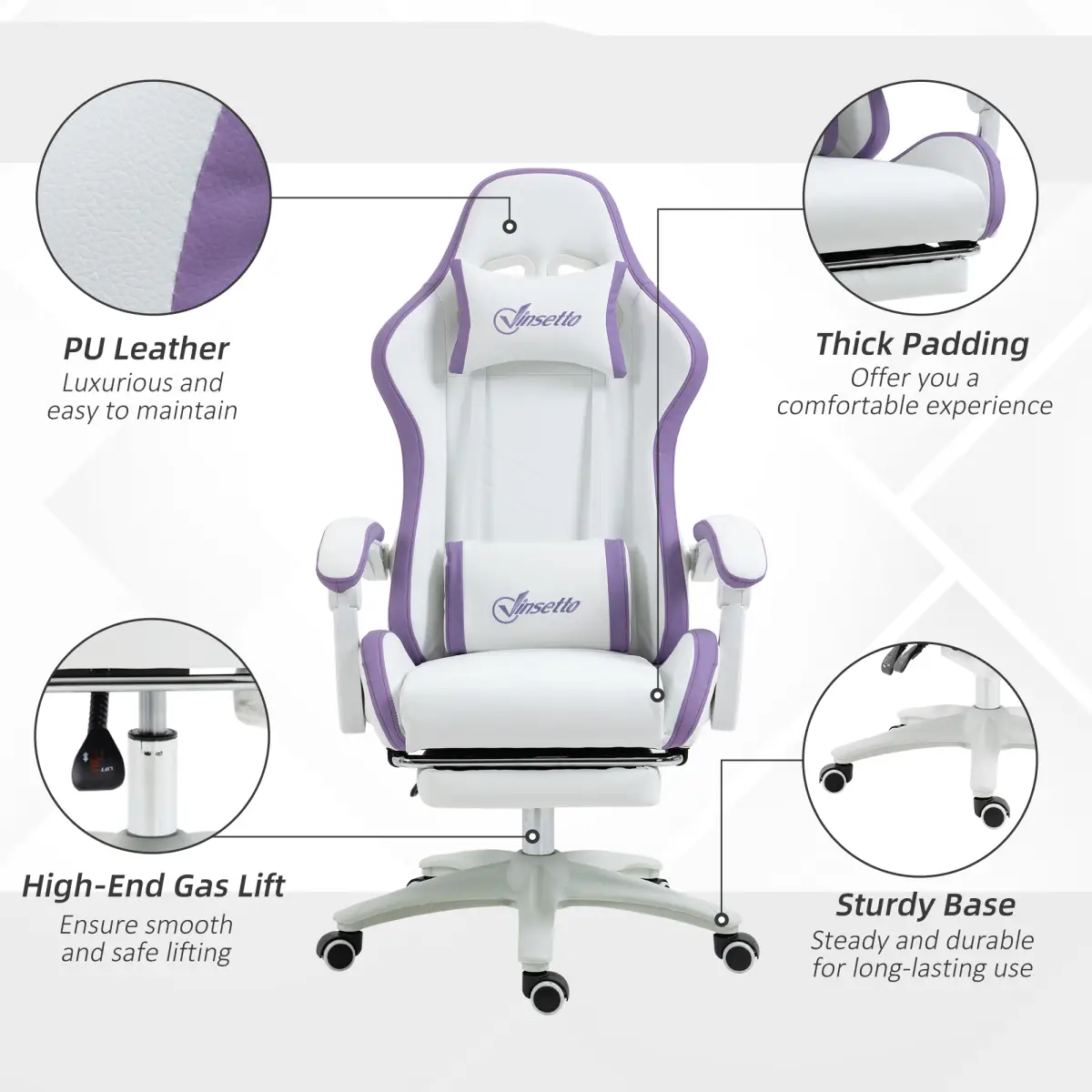 Vinsetto Racing Style Gaming Chair with Reclining Function Footrest, Purple by Vinsetto