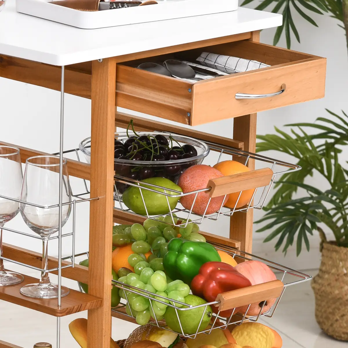 MDF Multifunction Kitchen Island Trolley-Brown by HOMCOM