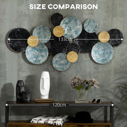 HOMCOM Minimalist Metal Wall Art Circle Home Hanging Wall Sculpture, Blue by Unbranded
