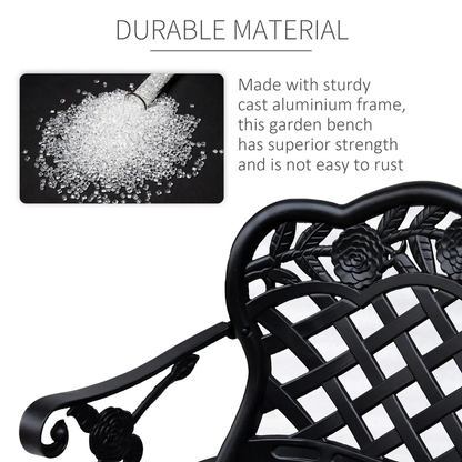 Garden Bench, Cast Aluminium, 107Lx58Wx85H cm-Black by Outsunny