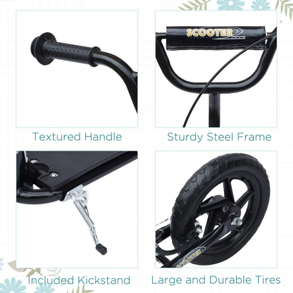 Push Scooter Teen Kids Stunt Bike Ride On with 12" EVA Tyres, Black HOMCOM by Unbranded