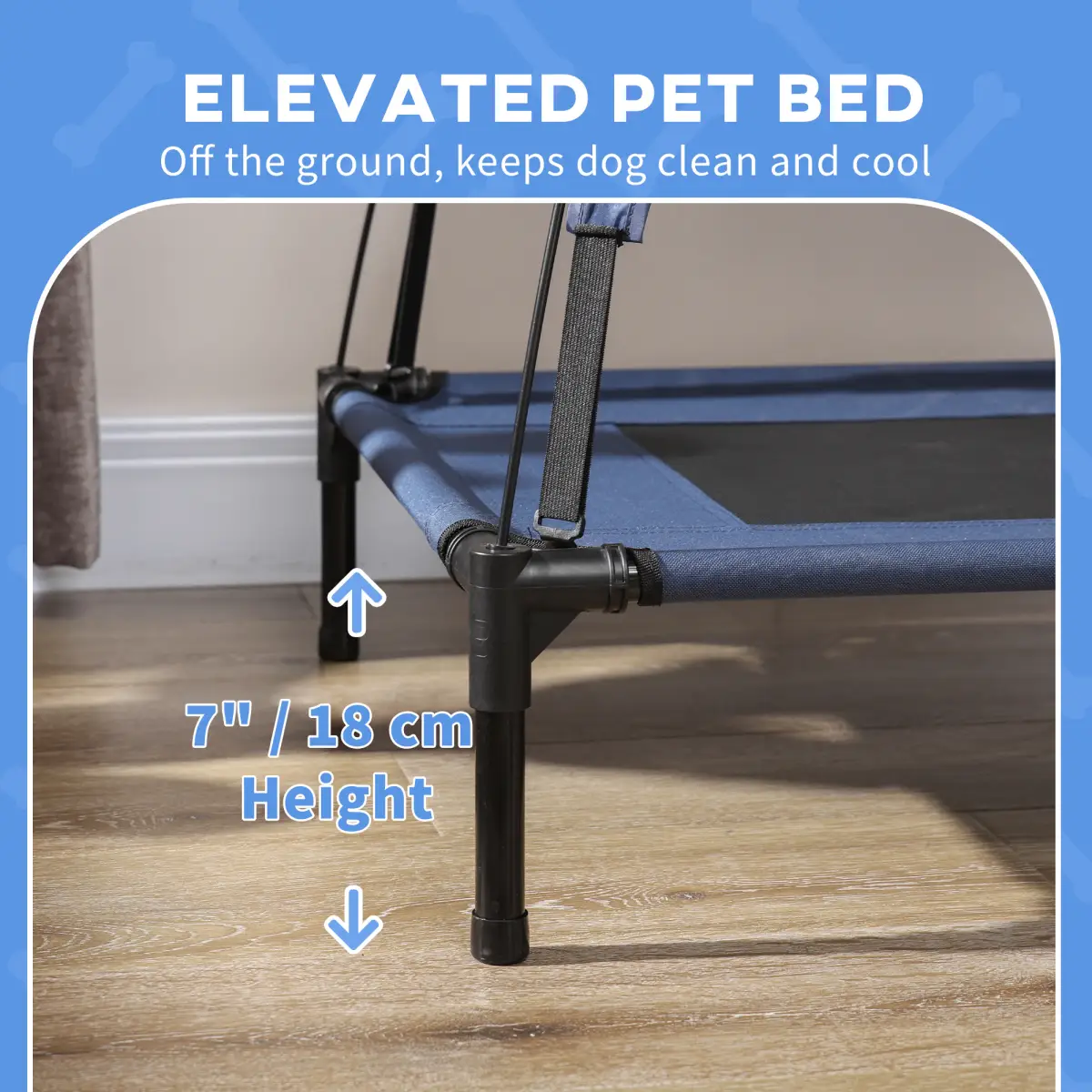 PawHut 92cm Elevated Dog Bed Cooling Raised Pet Cot UV Protection Canopy Blue by PawHut