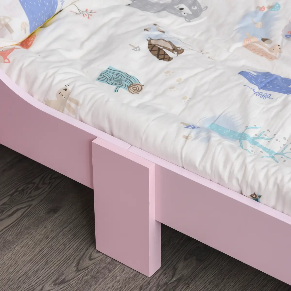 Kids Wooden Princess Crown & Flower Single Bed Safety Side Rails Slats by Homcom