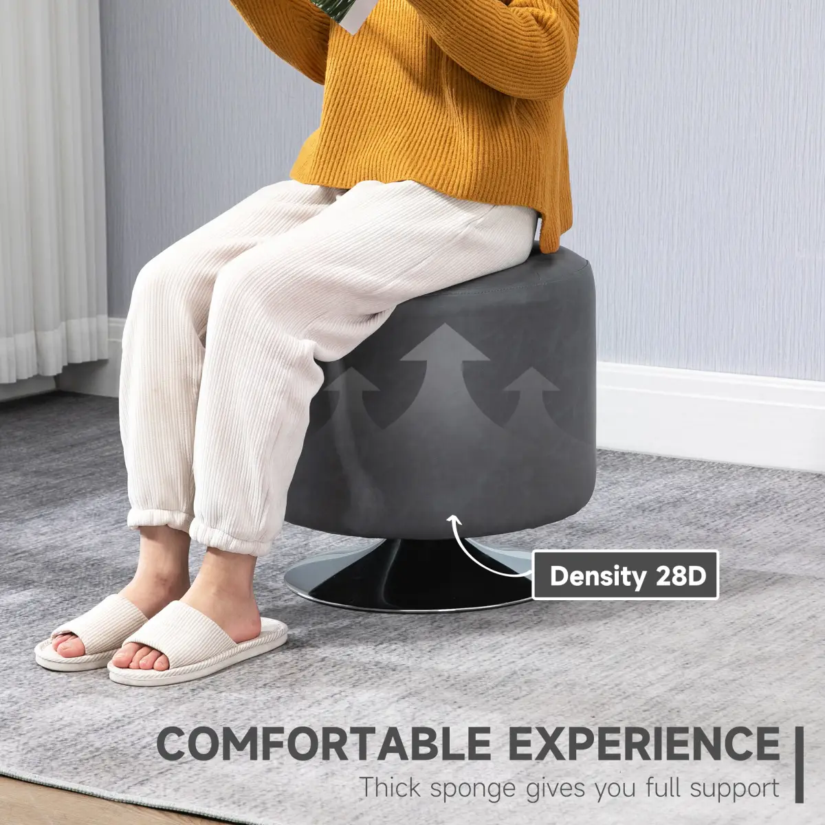 360 Swivel Foot Stool PU Ottoman w/ Thick Padding & Steel Base, Grey by HOMCOM