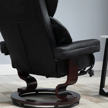 Padded PU Leather Manual Reclining Armchair Sofa Chair w/ Footstool Black by Unbranded