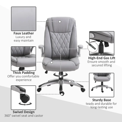 High Back Executive Office Chair Home Swivel PU Leather Chair, Grey by Vinsetto