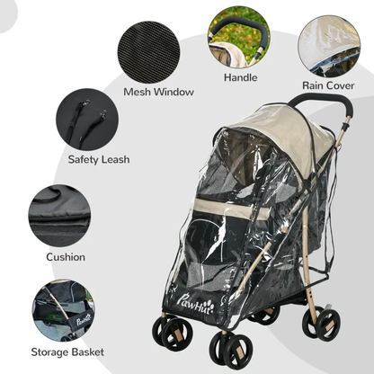 PawHut Pet Stroller for XS and S Dogs with Rain Cover - Khaki by PawHut