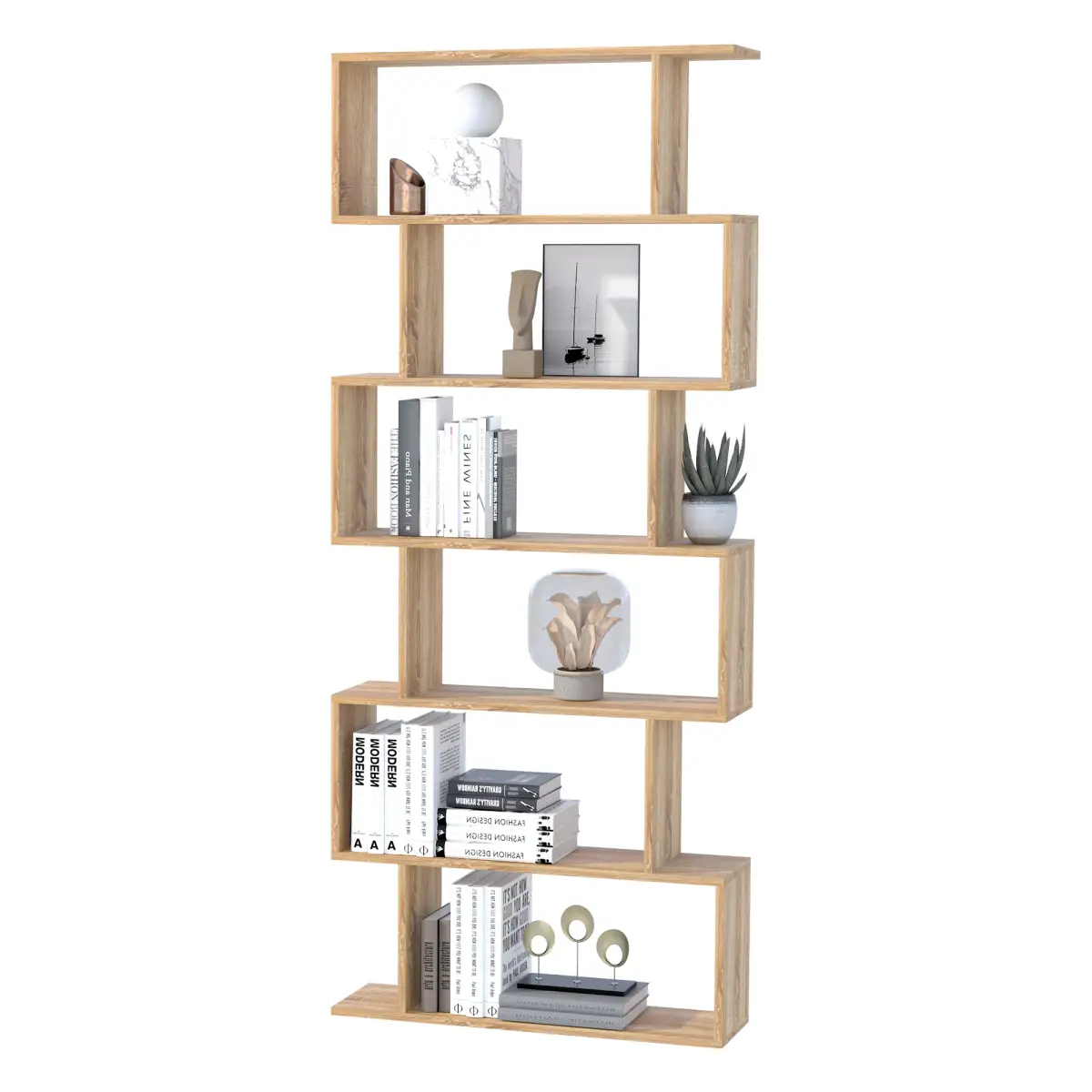 6-Tier Wooden Modern S-Shaped Shelf Storage Unit Home Office Oak Colour by Unbranded