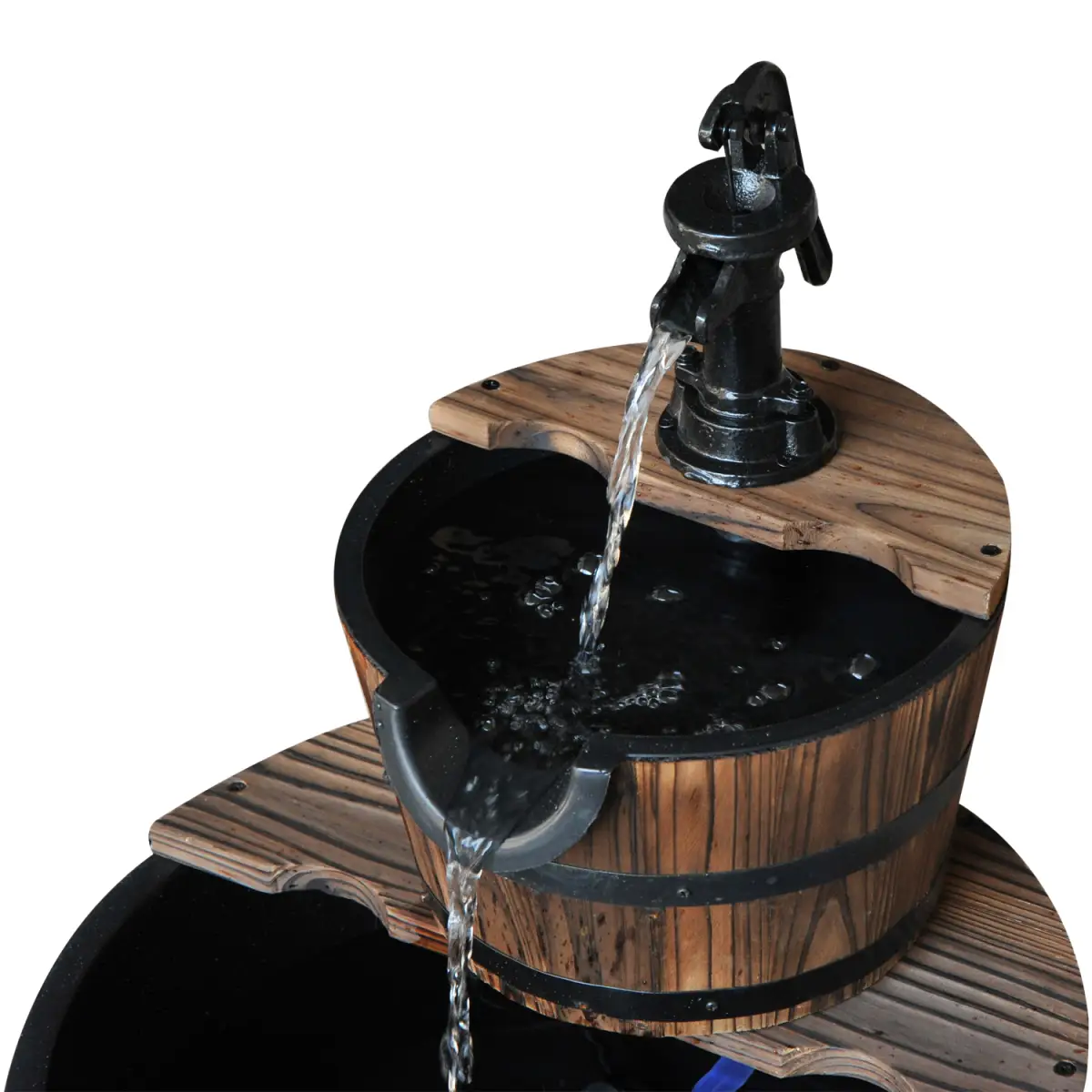 Wooden Water Pump Fountain, 2 Tier-Fir Wood/Steel by Outsunny