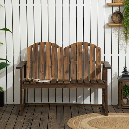 Outdoor Wooden Bench for Two People, Patio Loveseat Chair with Slatted Backrest by Outsunny