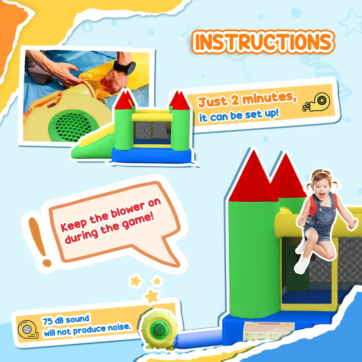 Bouncy Castle with Slide Inflatable Bouncer Kids Jumper Bounce Castle HOMCOM by Unbranded