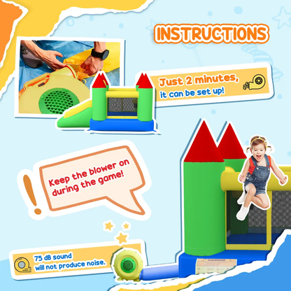 Bouncy Castle with Slide Inflatable Bouncer Kids Jumper Bounce Castle HOMCOM by Unbranded