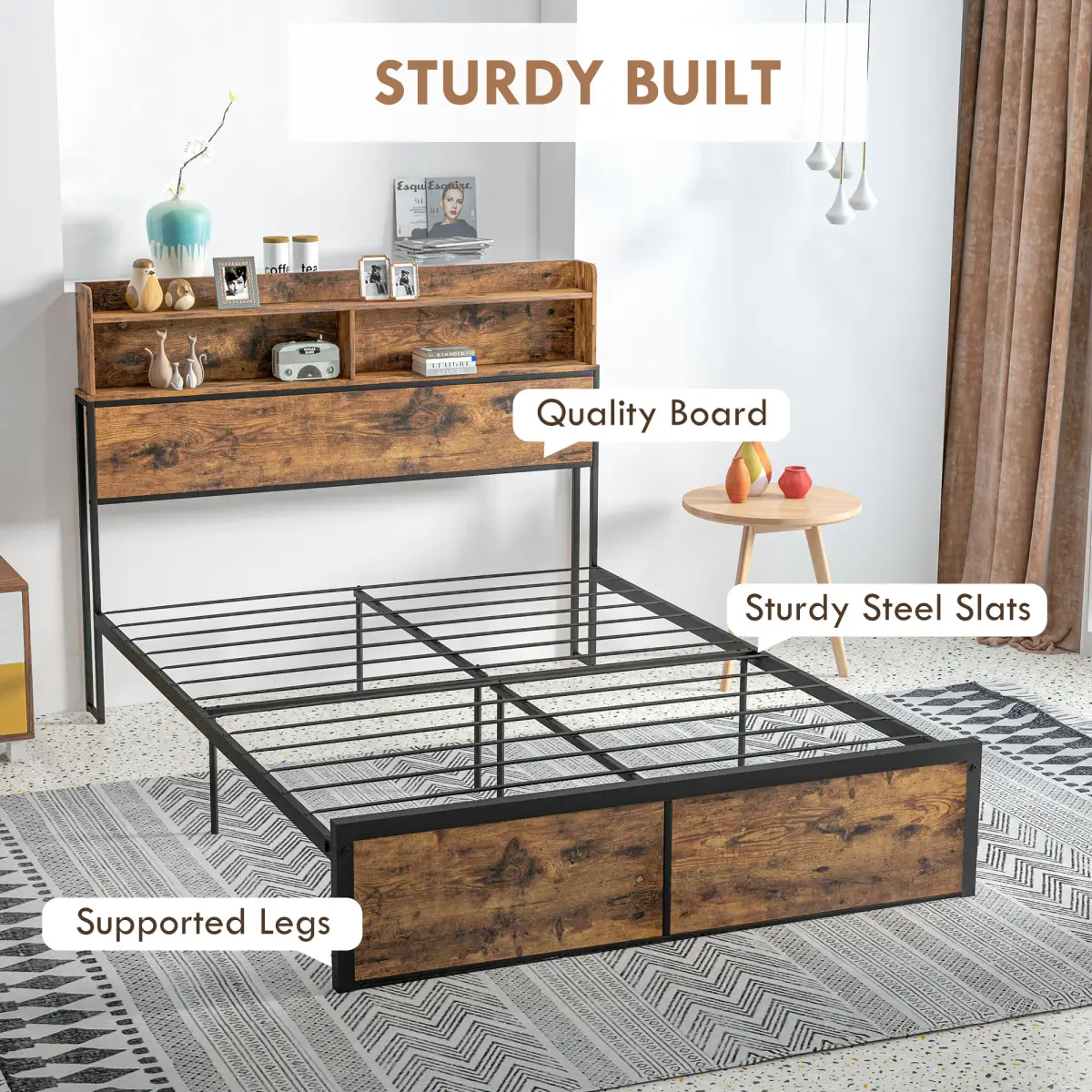 HOMCOM 4.8FT Double Bed Frame with Storage Headboard and Under Bed Storage by HOMCOM