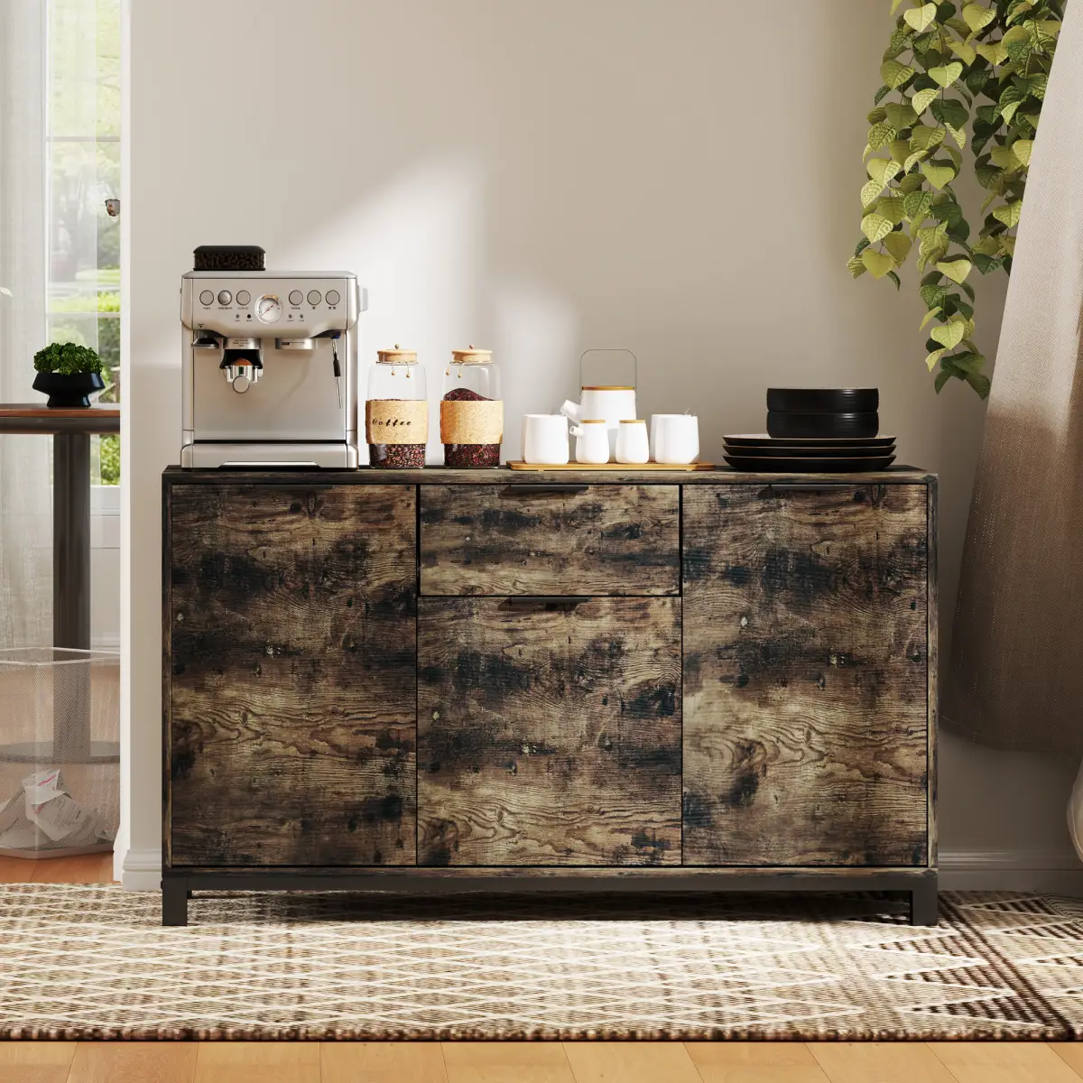 HOMCOM Sideboard, Industrial Storage Cabinet for Living Room, Rustic Brown by HOMCOM