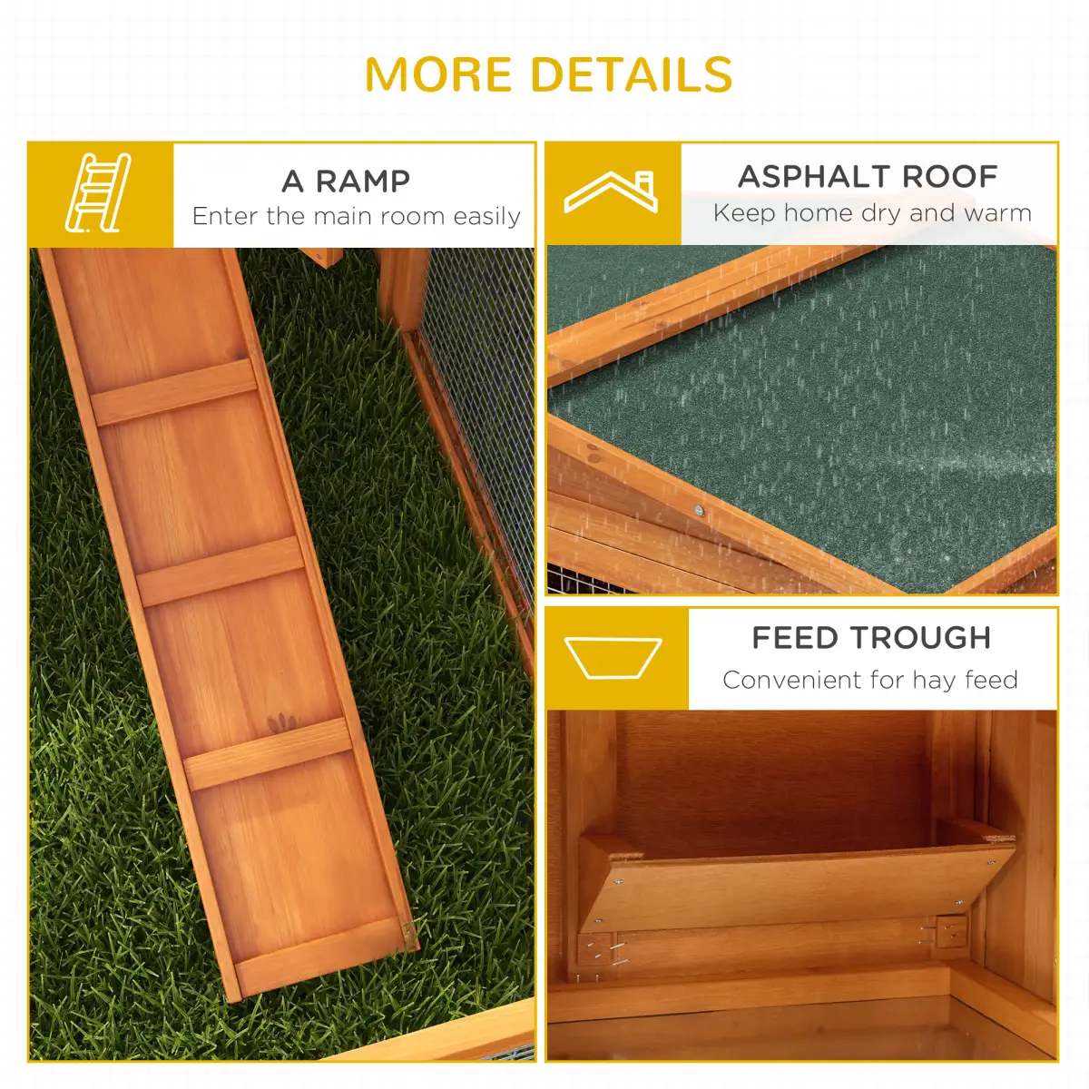 Rabbit Hutch and Run Outdoor Sliding Tray Hay Rack Ramp, 156x58x68 cm Pawhut by Unbranded