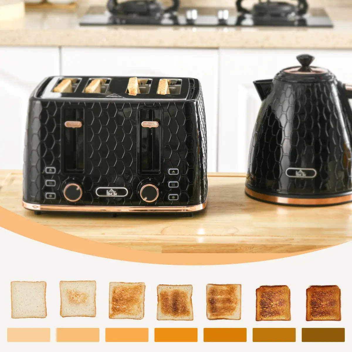 HOMCOM 1.7L Kettle and Toaster Set with Defrost, Reheat and Crumb Tray, Black by HOMCOM