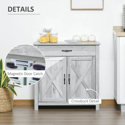 Farmhouse Barn Door Sideboard Buffet Storage Cabinet Coffee Bar Grey Grain by Unbranded