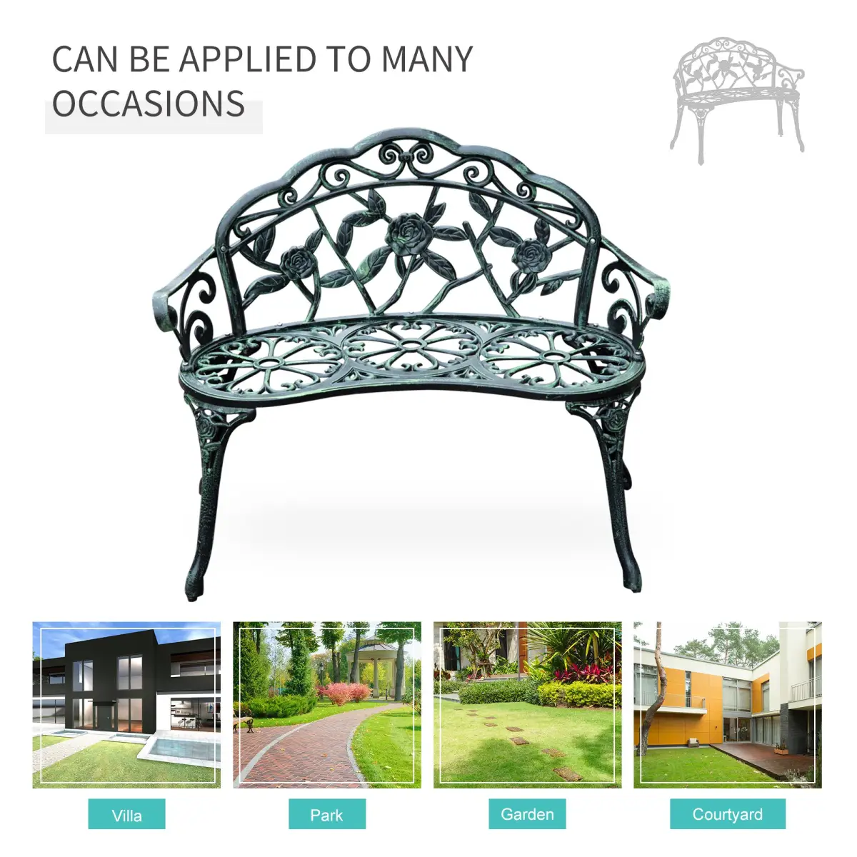 Cast Aluminum Garden Bench Patio Chair by Outsunny