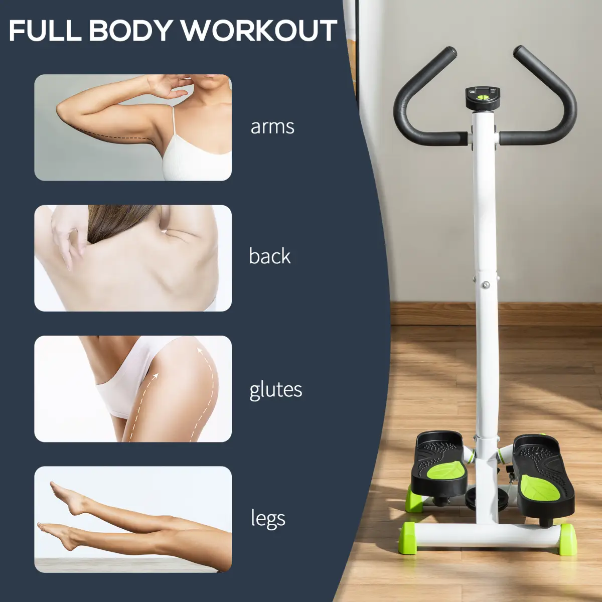 Adjustable Stepper Aerobic Ab Exercise Machine LCD Screen Handle, White HOMCOM by Unbranded