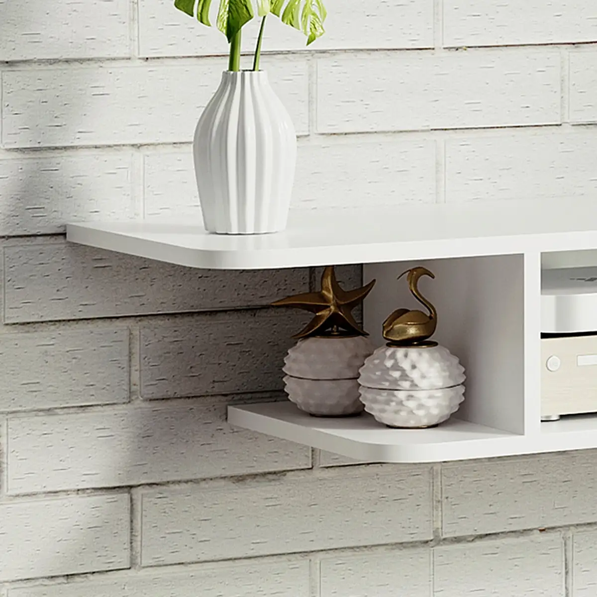 Floating TV Unit Stand Wall Mount Media Console with Storage Shelf, White by Unbranded
