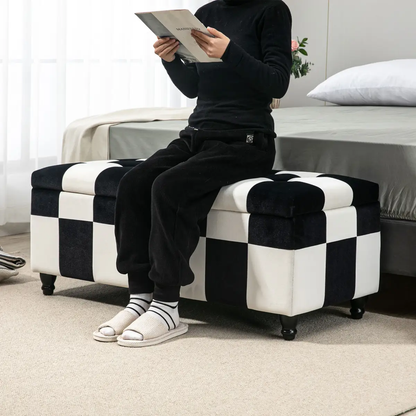 114 x 47 x 47cm Velvet Storage Ottoman, Button-tufted Footstool Box by HOMCOM