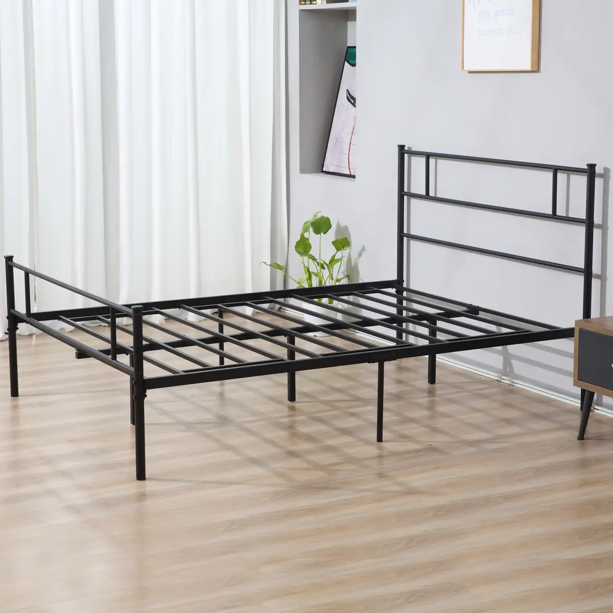 HOMCOM King Metal Bed Frame w/ Headboard and Footboard by Homcom
