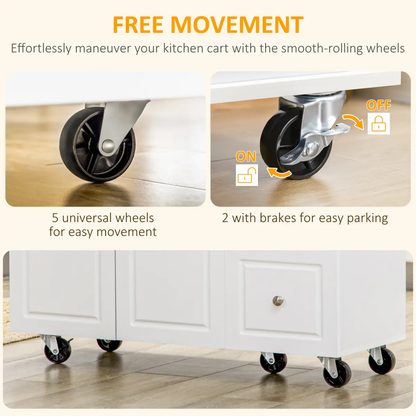 Drop-Leaf Kitchen Island on Wheels Utility Storage Cart with Drawers & Cabinet by Unbranded