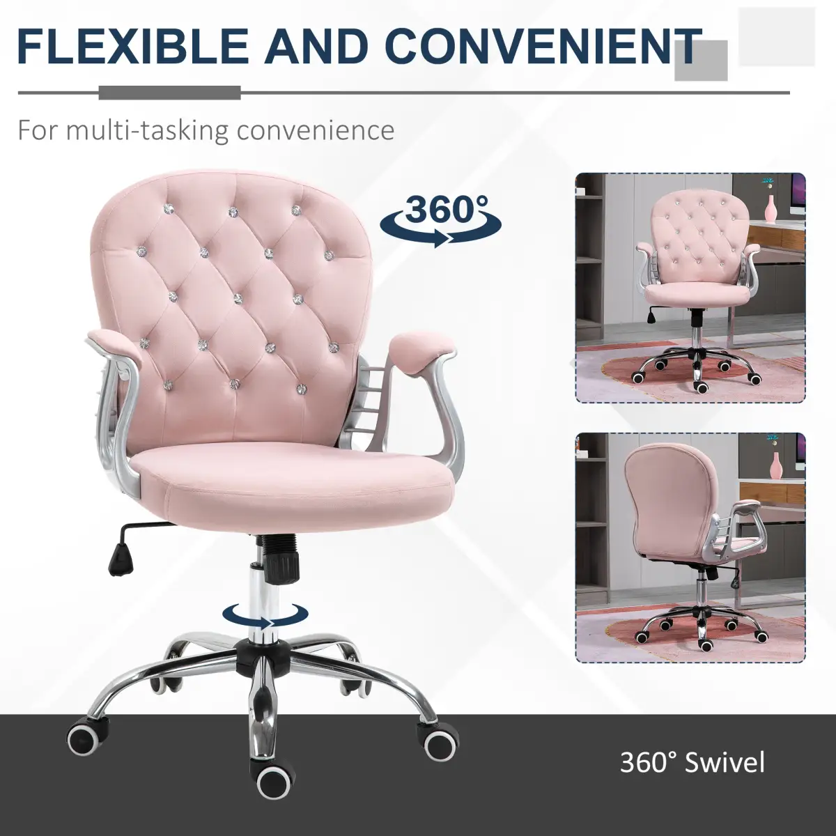 Office Chair Luxury Velour Diamond Tufted Padded Ergonomic 360� Swivel Pink by Unbranded