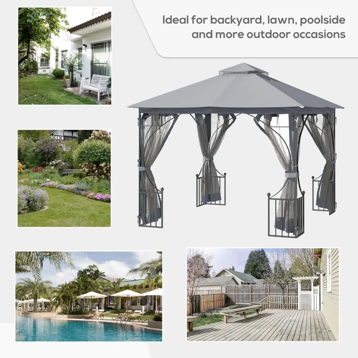 Gazebo Party Tent Canopy Sun Shade for Patio Garden Light Grey 3x3(m) Outsunny by Unbranded