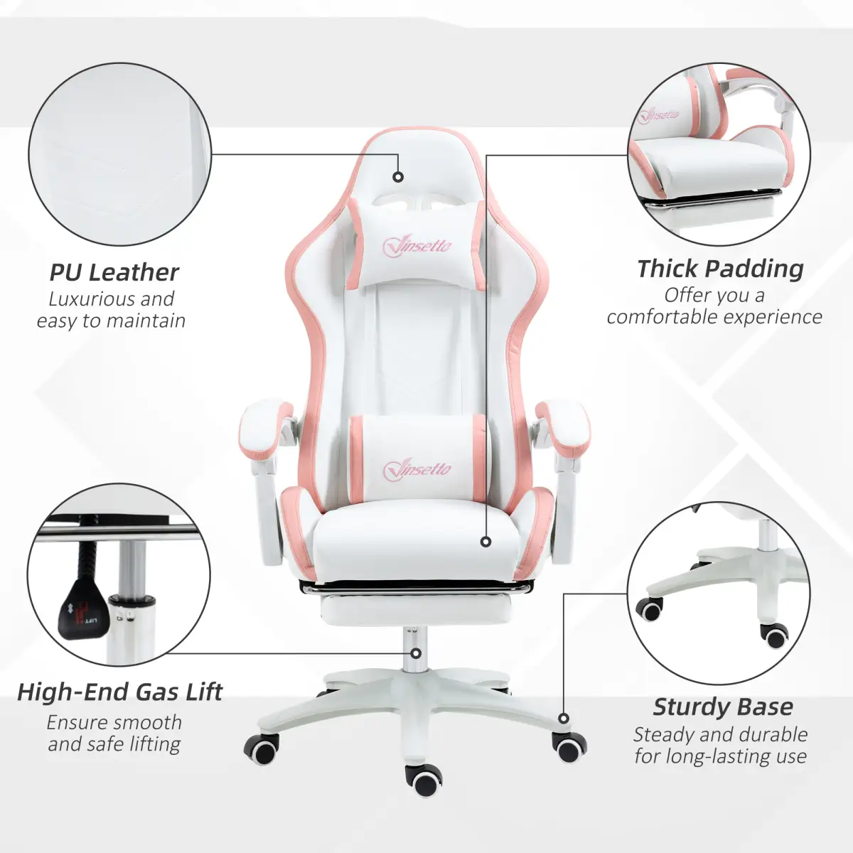 Vinsetto Racing Style Gaming Chair with Reclining Function Footrest, Pink by Vinsetto