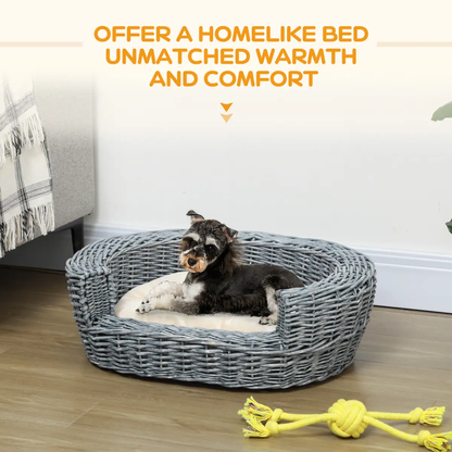 Elevated Dog Cat Couch Pet Basket Sofa Bed Wicker Willow Rattan Cushion Pawhut by Unbranded