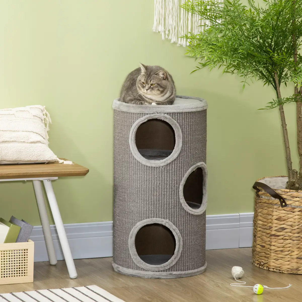 Cat Barrel Kitten Tree Tower for Indoor Cats, Covered with Sisal, Cosy Platform by PawHut