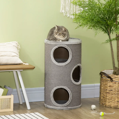 Cat Barrel Kitten Tree Tower for Indoor Cats, Covered with Sisal, Cosy Platform by PawHut