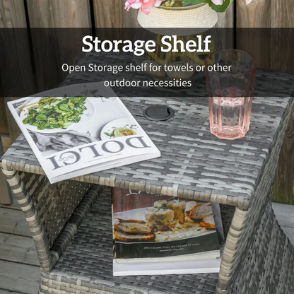Outsunny Rattan Wicker Tea Coffee Table w/ Umbrella Hole and Storage Space Grey by Outsunny