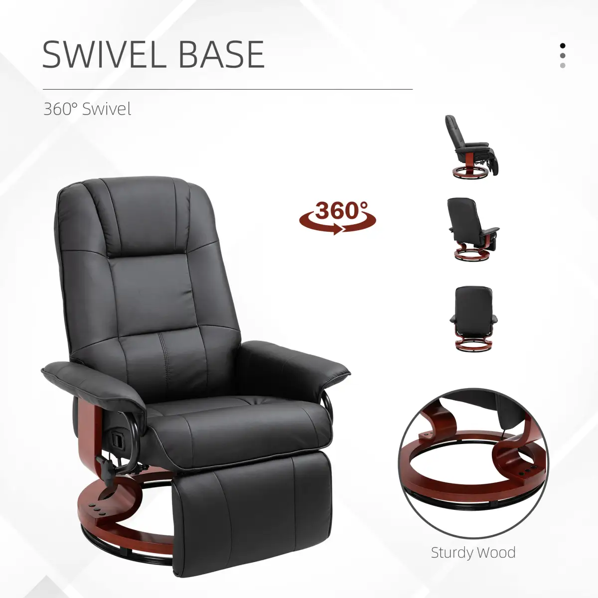 Ergonomic Recliner Sofa Chair PU Leather Armchair Lounger with Footrest, Black by Unbranded