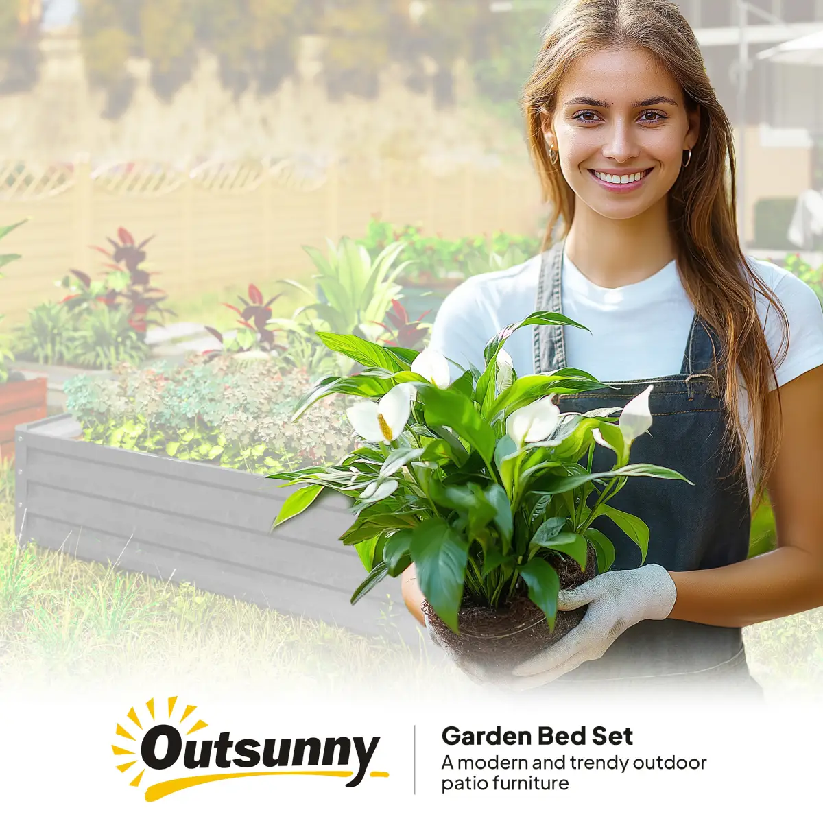 Outsunny Raised Garden Bed Metal Garden Flower Vegetable Planter Light Grey by Outsunny