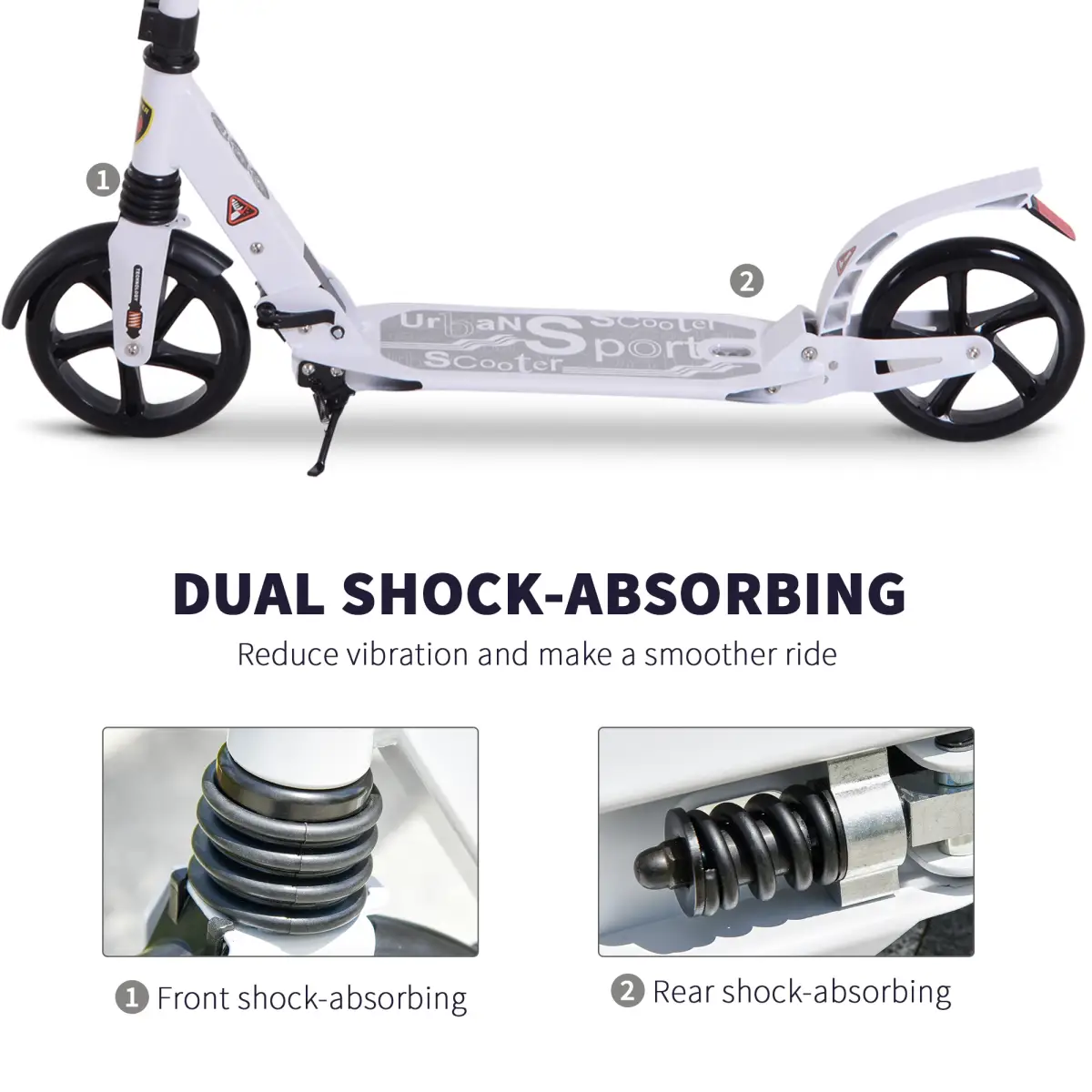 Kick Scooter Folding 2 Big Wheels Adjustable Adult Teens For 14 White HOMCOM by Unbranded