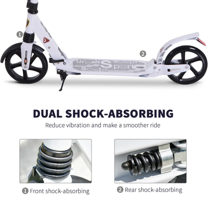 Kick Scooter Folding 2 Big Wheels Adjustable Adult Teens For 14 White HOMCOM by Unbranded