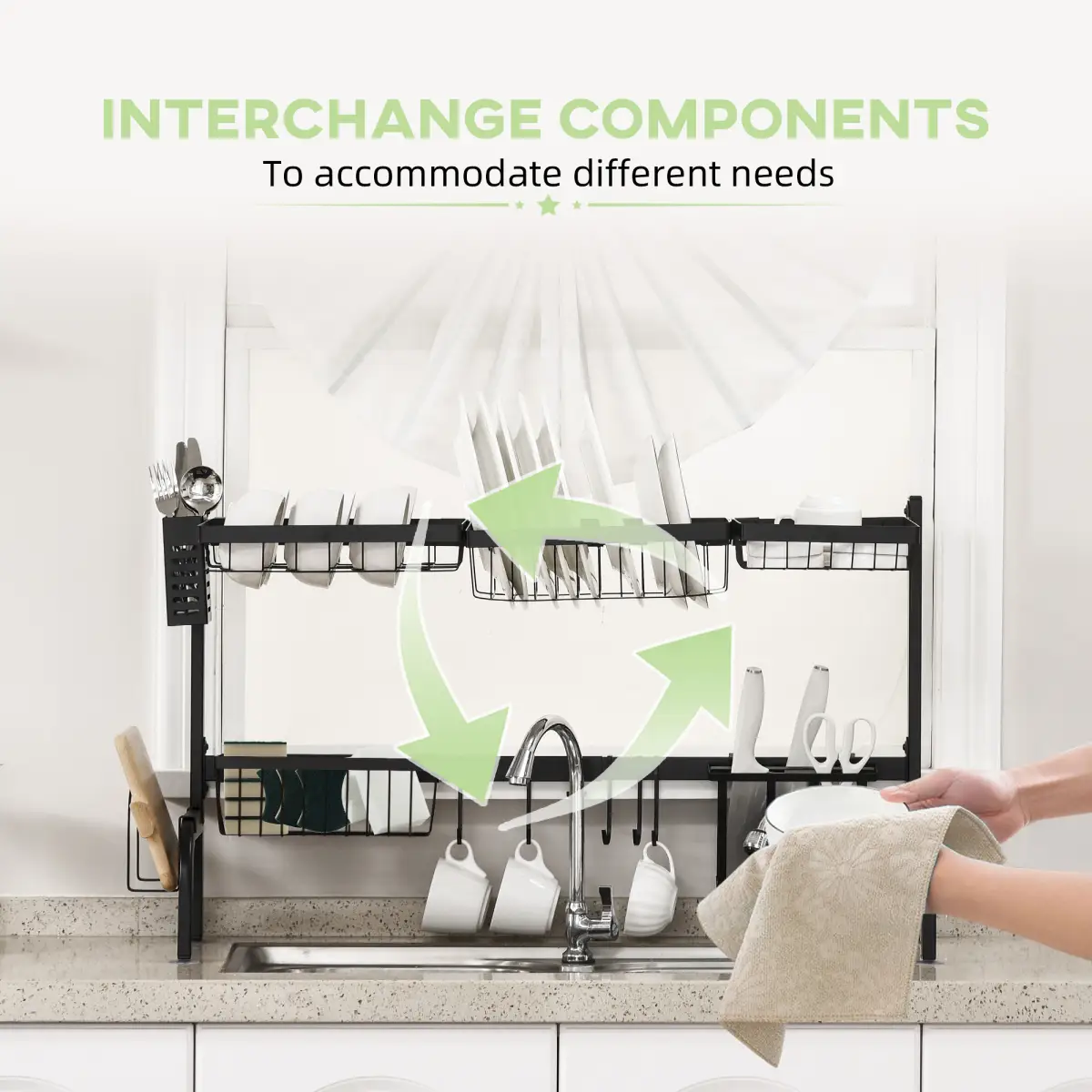 Space Saving Over The Sink Dish Drying Rack, 2 Tier Adjustable Dish Drainer by Unbranded