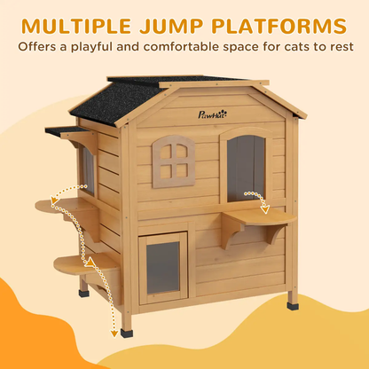 Wooden Cat House Cat Cave Pet Shelter Condos Outdoor Natural Wood Finish by PawHut