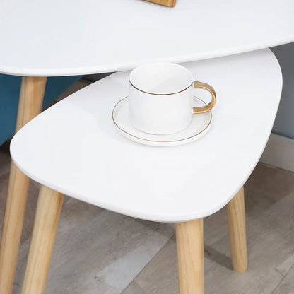 Side Table Set of 2 Nested Coffee Table W/ Solid Wood Legs Living Room White by Unbranded