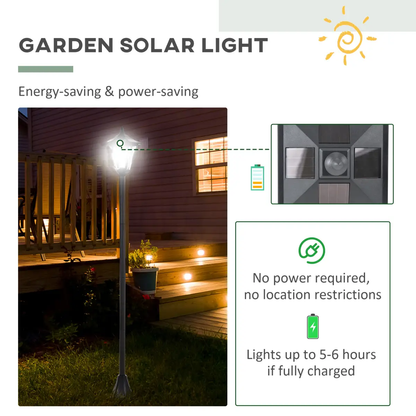 Outdoor Garden Solar Post Lamp Dimmable LED Lantern Bollard 1.2M Tall Black by Outsunny