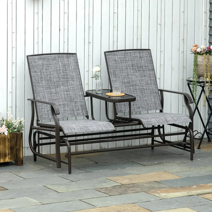 2 Seater Metal Double Swing Chair Glider Rocking Chair Seat With Table Grey by Outsunny