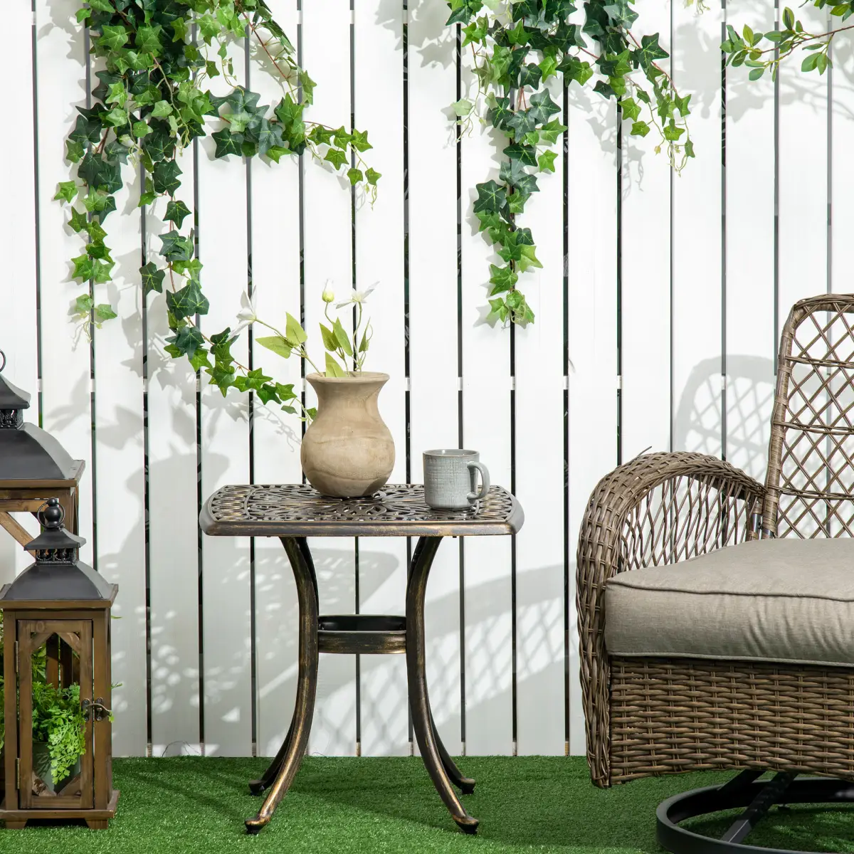 Outsunny 54 x 54cm Aluminium Outdoor Garden Side Table w/ Umbrella Hole, Bronze by Outsunny