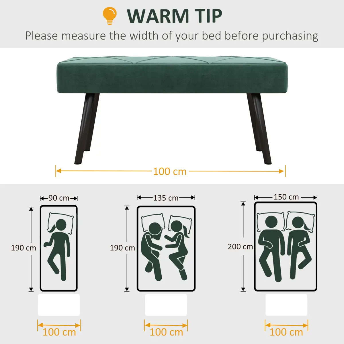 HOMCOM End of Bed Bench, Upholstered Hallway Bedroom with Steel Legs, Green by HOMCOM