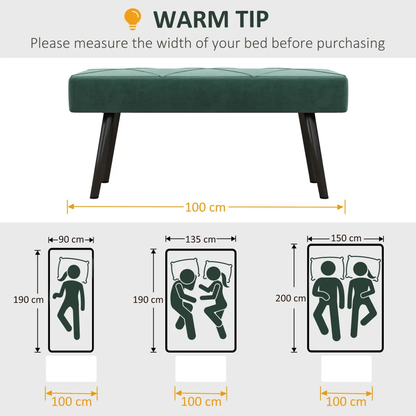 HOMCOM End of Bed Bench, Upholstered Hallway Bedroom with Steel Legs, Green by HOMCOM