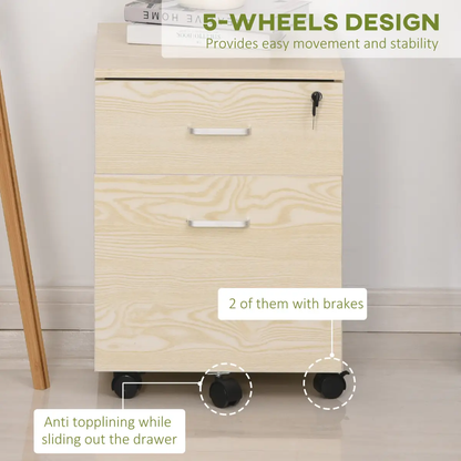 2-Drawer Locking Office Filing Cabinet 5 Wheels Rolling Storage Oak Vinsetto by Unbranded