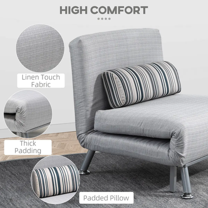 Single Sofa Bed Folding Chair Bed w/ Steel Frame Padding Pillow Grey, Silver by Unbranded